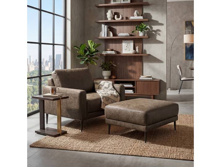 Polsterhocker 96 x 45 x 80cm Braun Lederfaserstoff Esha: Nougat