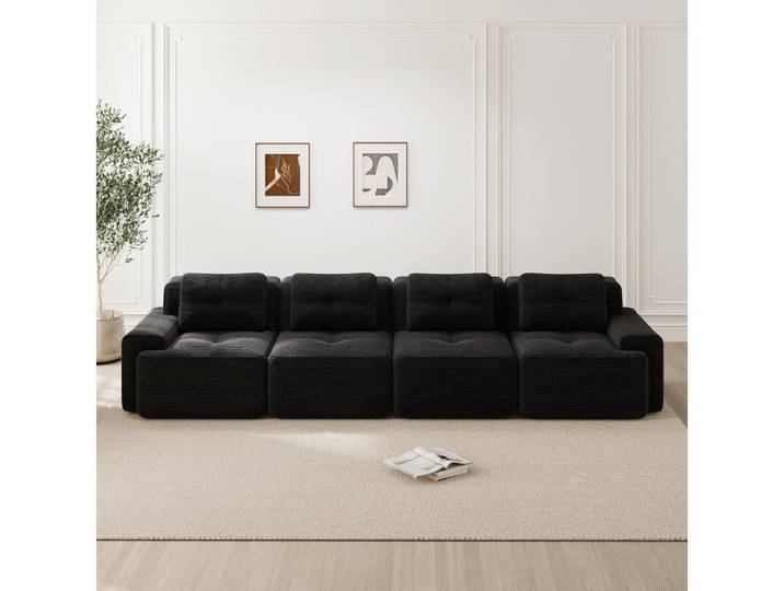 BBWL Sofa Cloud Modulsofa 4-Sitzer, Cordstoff, 32D-Polsterung, tiefer Sitz, breite Armlehnen, rahmenloses Design, 382 x 104 x 69 cm