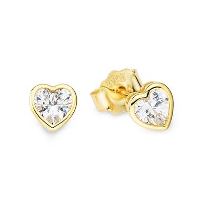 Paar Ohrstecker FIRETTI "Schmuck Geschenk Ohrschmuck in Herzform mit Zirkonia", gold (gelbgoldfarben, kristallweiß, kristallweiß), Ohrringe, Damen, Silber 925 (Sterlingsilber), mit Zirkonia (synth.)