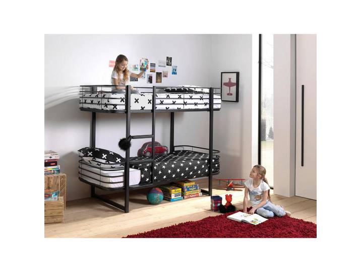 Vipack Etagenbett, Schwarz, Metall, 90x200 cm, nicht verstellbar, Kinderzimmer & Jugendzimmer, Kindermöbel, Kinderbetten, Etagenbetten