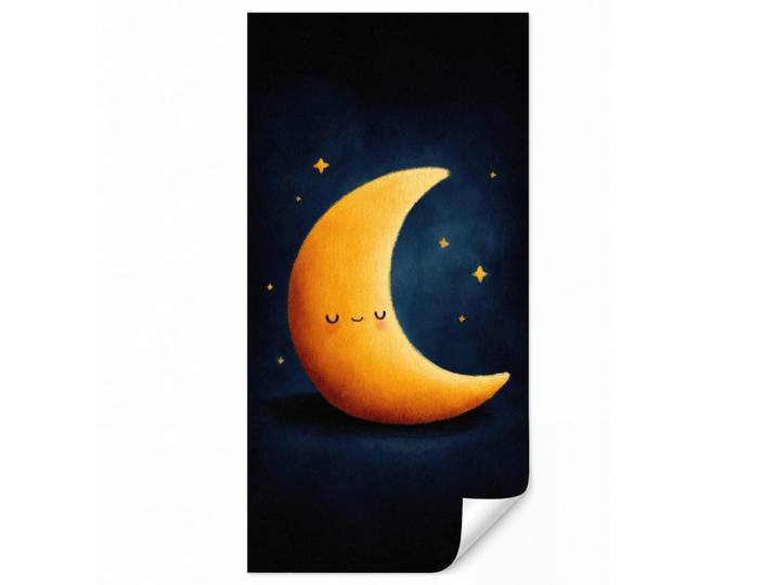 OnlyWow Kindertapete - Mond - Gelb - Sterne - Gesicht - 120x220 cm, Schwarz, Papier, Rechteckig, 120x220 cm, Tapeten & Wandverkleidungen, Vliestapeten