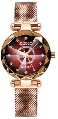 Youfap Market Luxury Women Crystal Bracelet Watch Rose Gold Ocean Star mesh Red