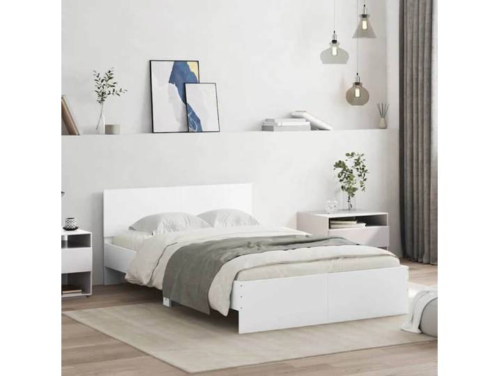 Lit Blanc - BMK - Cadre de lit avec tête de lit et LED blanc 140x190 cm - Lit chambre&204273