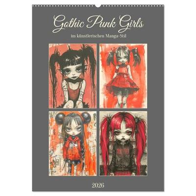 Gothic Punk Girls im künstlerischen Manga-Stil (Wandkalender 2026 DIN A2 hoch), CALVENDO Monatskalender
