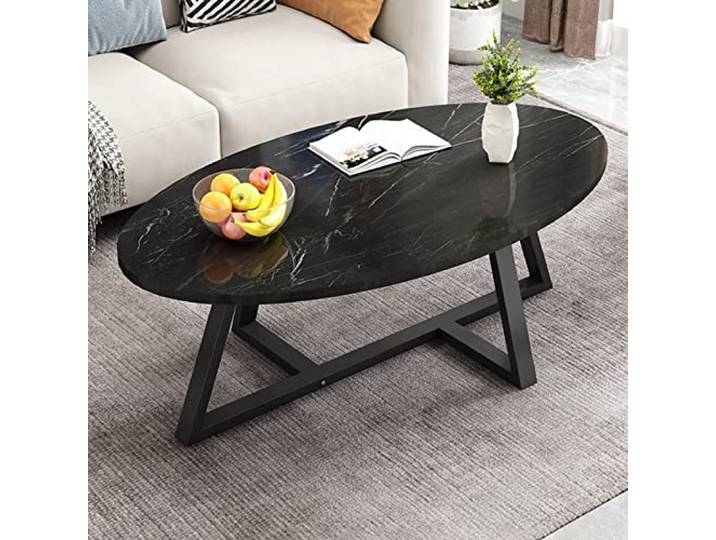 Couchtische für Wohnzimmer, ovale Couchtische, moderner Couchtisch, Kleiner Couchtisch, Beistelltische aus Metall und MDF-Platte