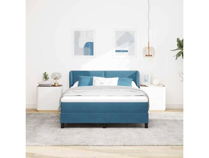 KTHLBRH Boxspringbett mit Kopfteil dunkelblau 160 x 200 cm Samt Inklusive Matratze, verstellbares Kopfteil, modernes Design, integrierter Behälter