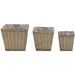 Helloshop26 - Hochbeet-Pflanzkasten für Pflanzen Blumen und Garten 3-teilig Weide mit PE-Auskleidung 02_0001330