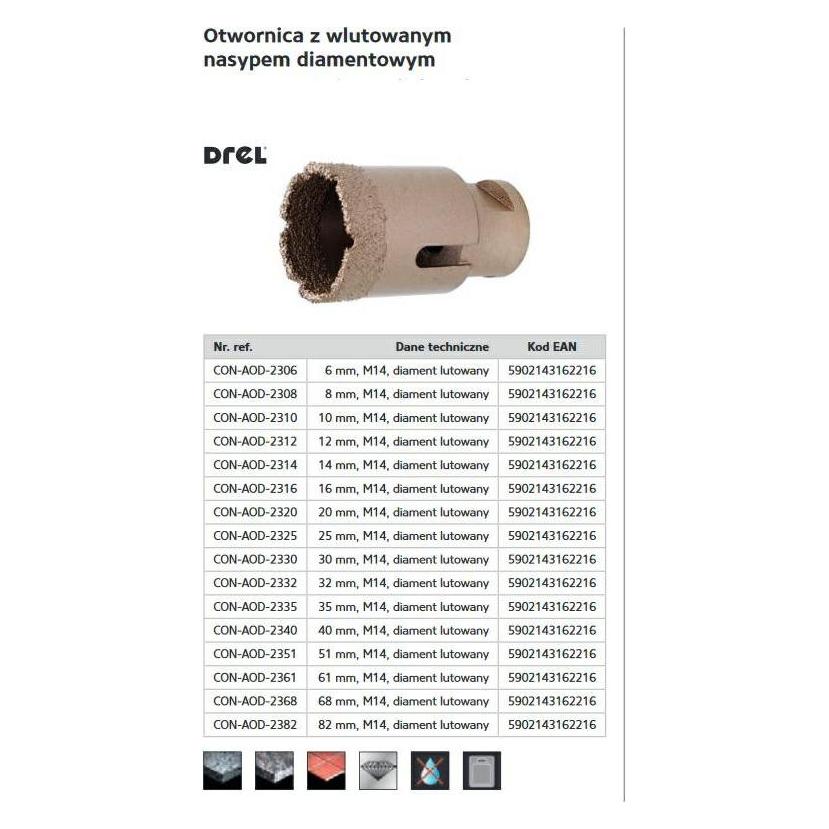 Drel KRON M14 MIT GELÖTETEM DIAMANT 8 mm KON-AOD-2308 (CON-AOD-2308)