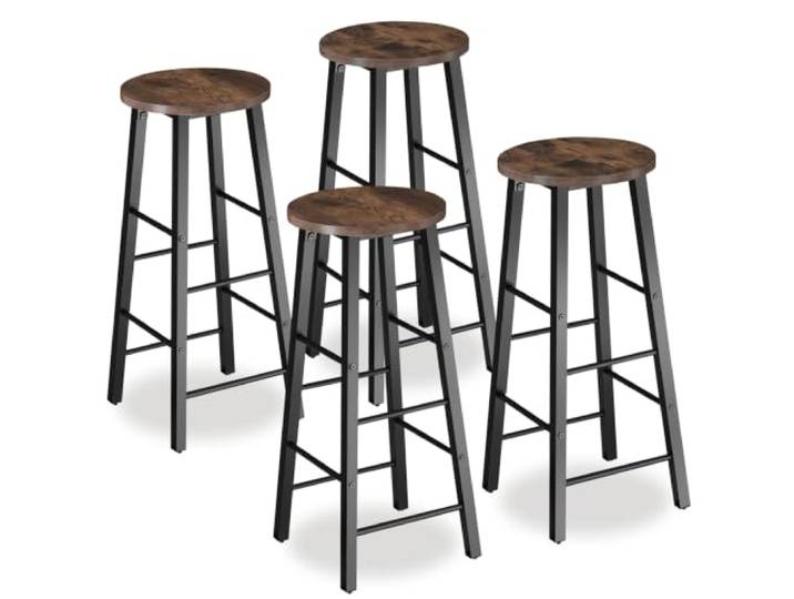 tectake® 4er Set Barhocker, Industrial, 120kg belastbar, mit Fußstütze Industrial Style, Holz und Stahl, höhenverstellbare Kunststofffüße, Sitzhöhe 72,5 cm, Industrial dunkelbraun