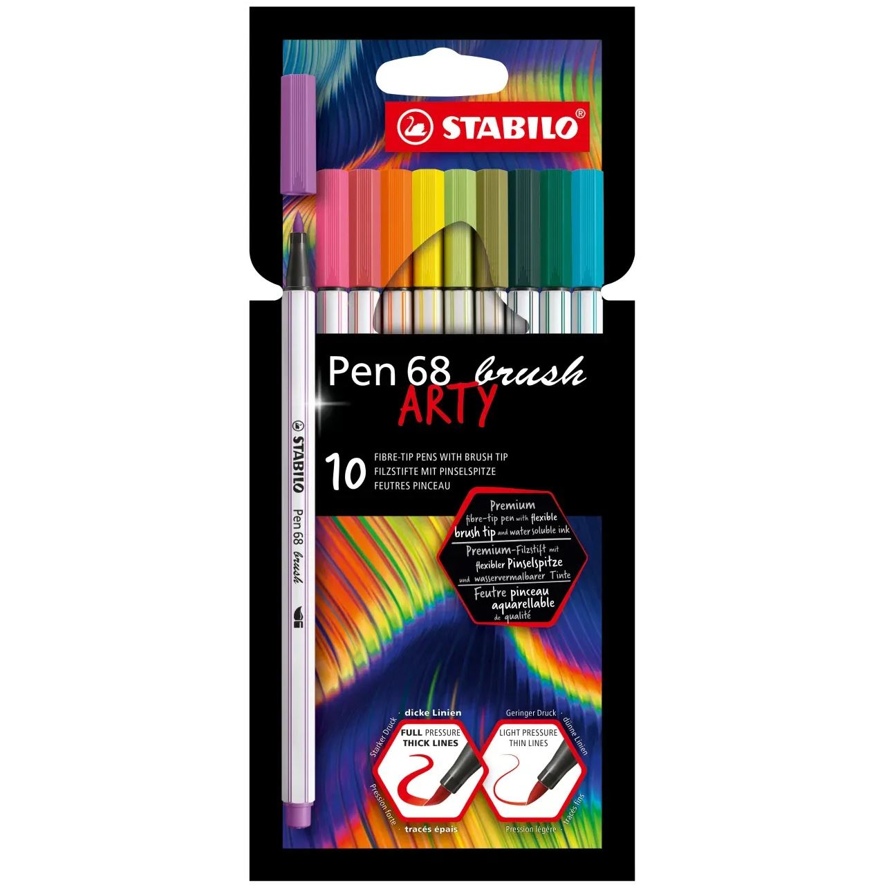 STABILO Pen 68 brush ARTY Filzstifte farbsortiert, 10 St.