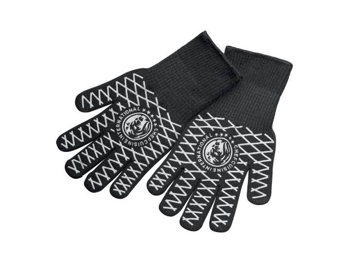 Chef Cuisine Grillhandschuh, Schwarz, Weiß Hochglanz, Raute, Füllung: Baumwollfüllung, Polyester, 17x3x34.3 cm, gummierte Innenseite, bietet Schutz für Hand und Unterarm, rutschfest, Grills, Grillzubehör