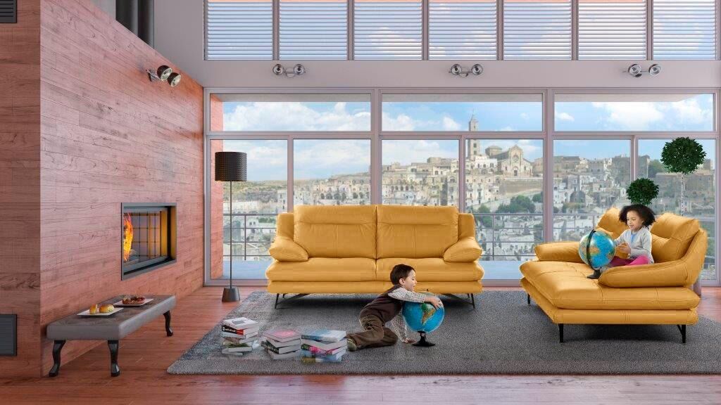 2-Sitzer CALIA ITALIA "Cezanne, italienisches Design trifft erstklassigen Sitzkomfort, Leder", gelb (355 senape mit weißer kontrastnaht), B:180cm H:90cm T:109cm, Sofas, 2-Sitzer, Edles Designsofa in besonders langlebigen & pflegeleichten Lederarten