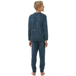 SCHIESSER Jungen Schlafanzug, lang - Skateboards, geschlossenes Bein, Baumwolle Blau / 116