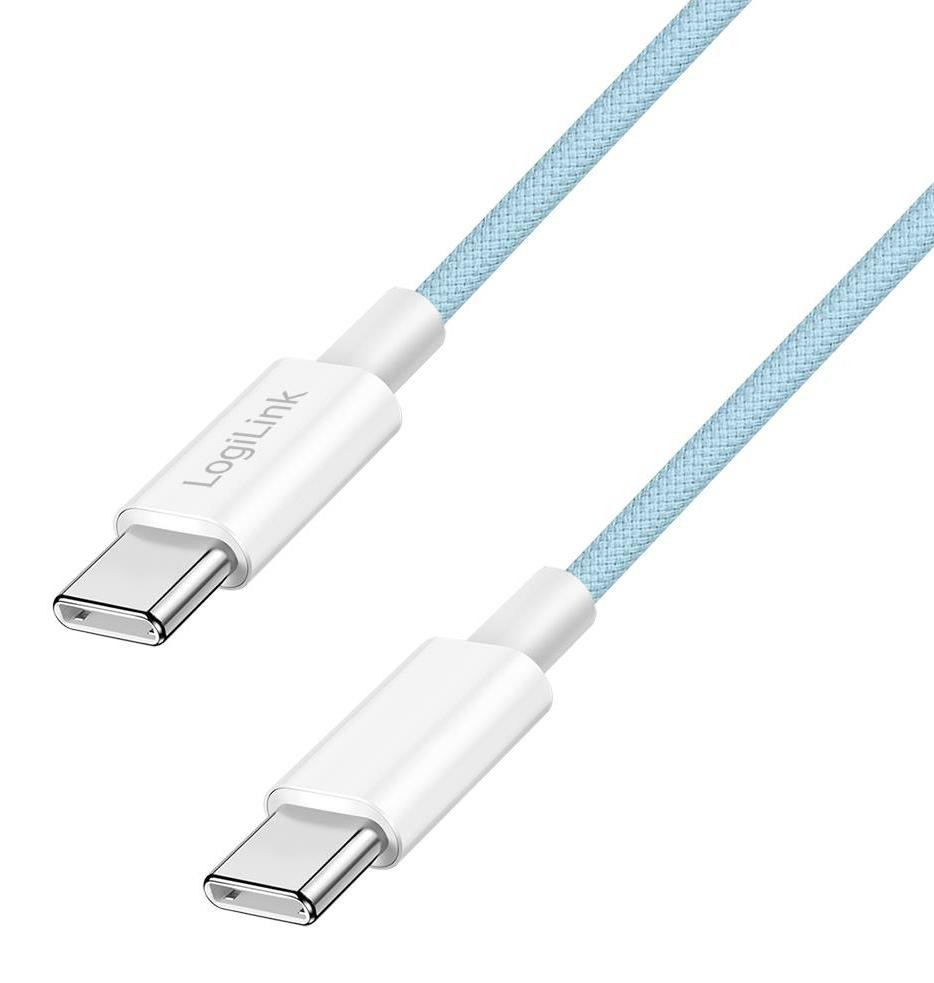 LogiLink CU0349 USB 2.0 Type-C naar Type-C kabel, Nylon, 60W, blauw, 0,5m