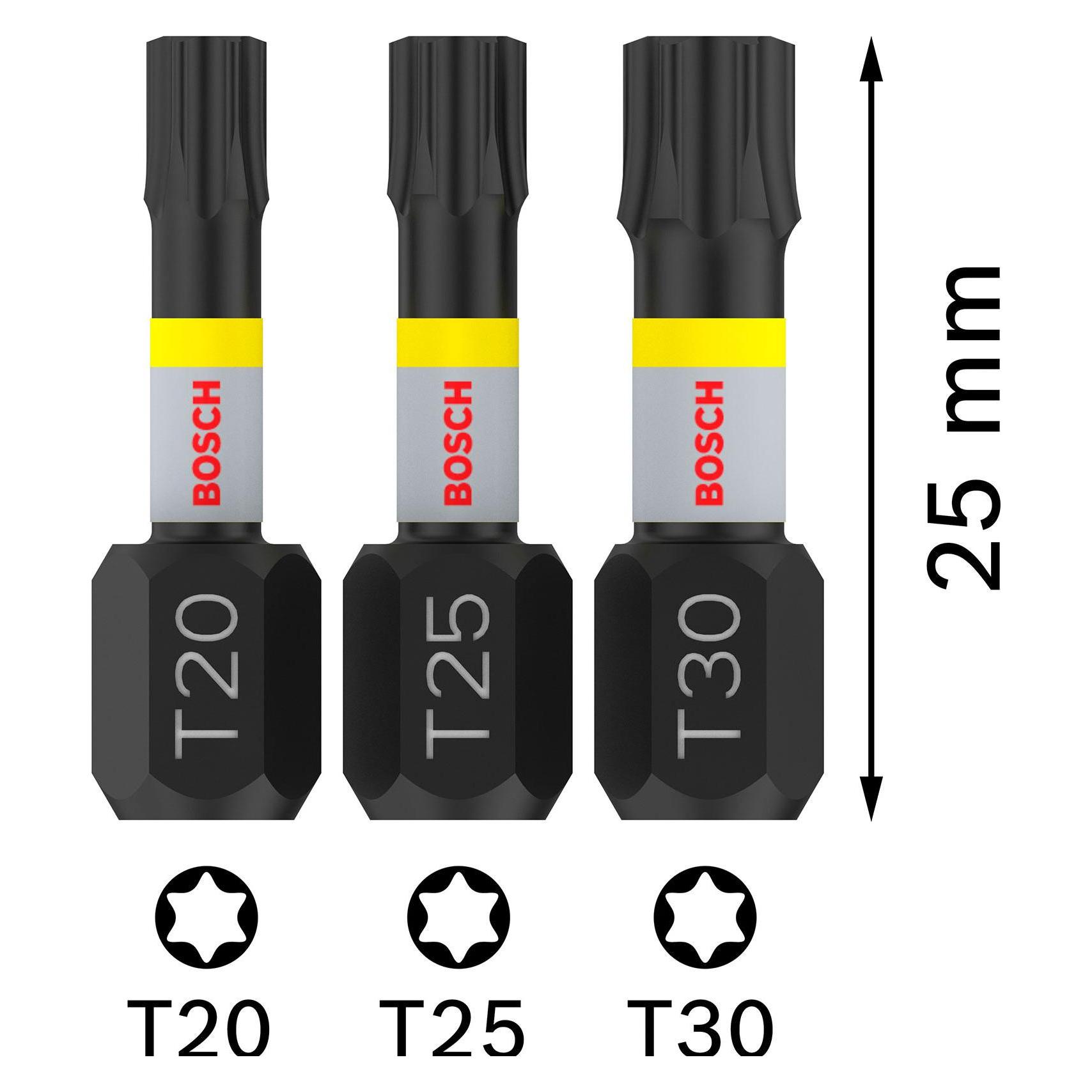 Bosch Professional Zubehör PRO Torx Impact Bit, T20x25, T25x25, T30x25 mm, 3-tlg. (2608522479)
