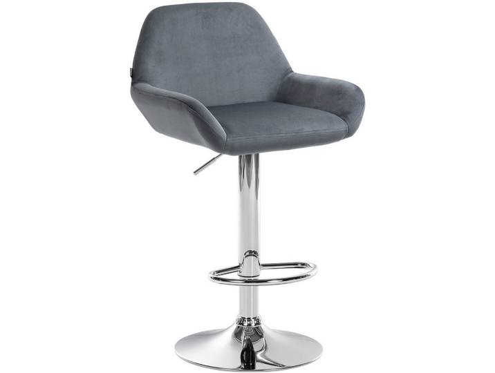 CLP Barhocker Samt Dunkelgrau, Metall, 51x89x52 cm, Esszimmer, Barmöbel, Barhocker