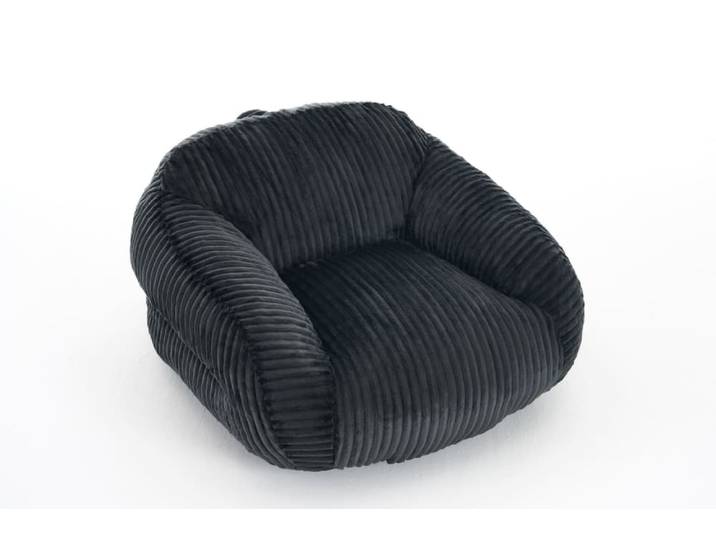 Fauteuil poire en velours polyester côtelé gris foncé avec dossier