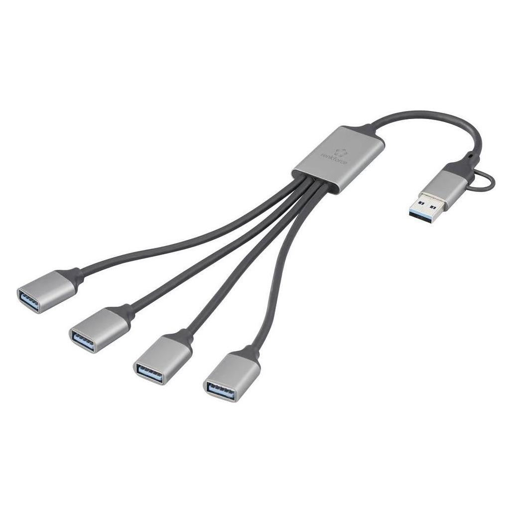 Renkforce RF-HUB-300 USB 3.0-Hub mit Aluminiumgehäuse Grau (USB-A, USB-C, 4 Ports) (RF-6861934)