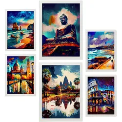 POSTER Set Mit 6 Feuchte Im Ölgemälde Stil A3 & A4 Weißer Rahmen