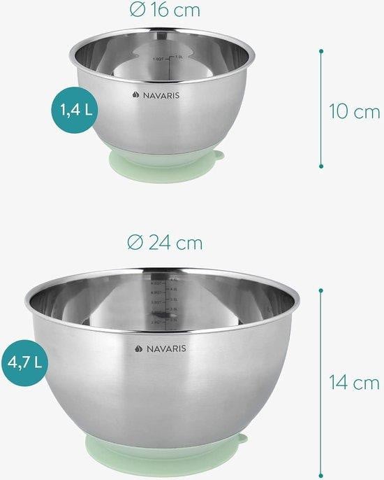 Ronde roestvrijstalen maatbeker met siliconen antislipbodem en maataanduiding in zilver