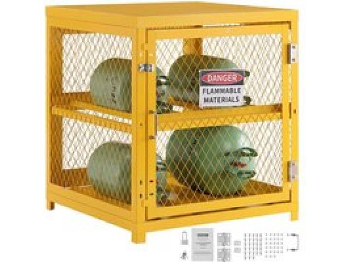 VEVOR Armoire de Sécurité pour Bouteilles de Gaz 78,8x76,3x88,9 cm, Cage pour Bouteille de Propane Capacité 4x15 kg, Revêtement en Poudre Jaune, Cabine de Stockage pour Fréon, Gaz, Oxygène, Azote