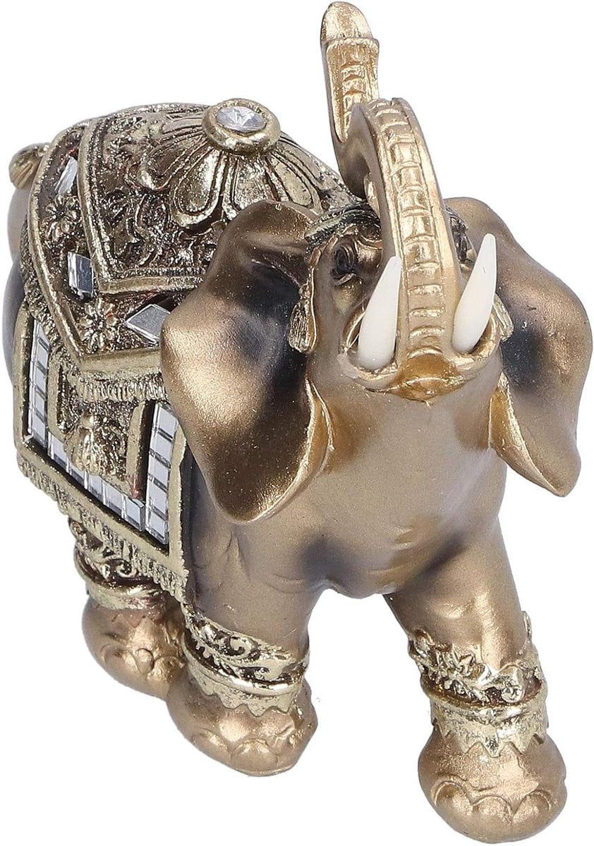Handgeschilderd Olifant Beeldje - Gelukssymbool Decoratie - Goud - Hoogte: 11 cm