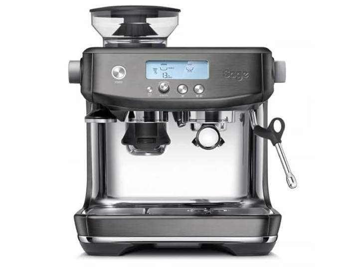 Sage The Barista Pro, Kaffeemaschine mit manuellem, Schwarzer Edelstahl Kaffeemaschine mit manuellem Milchaufschäumer & integriertem Kegelmahlwerk, 30 Mahlgradeinstellungen, 1650 Watt