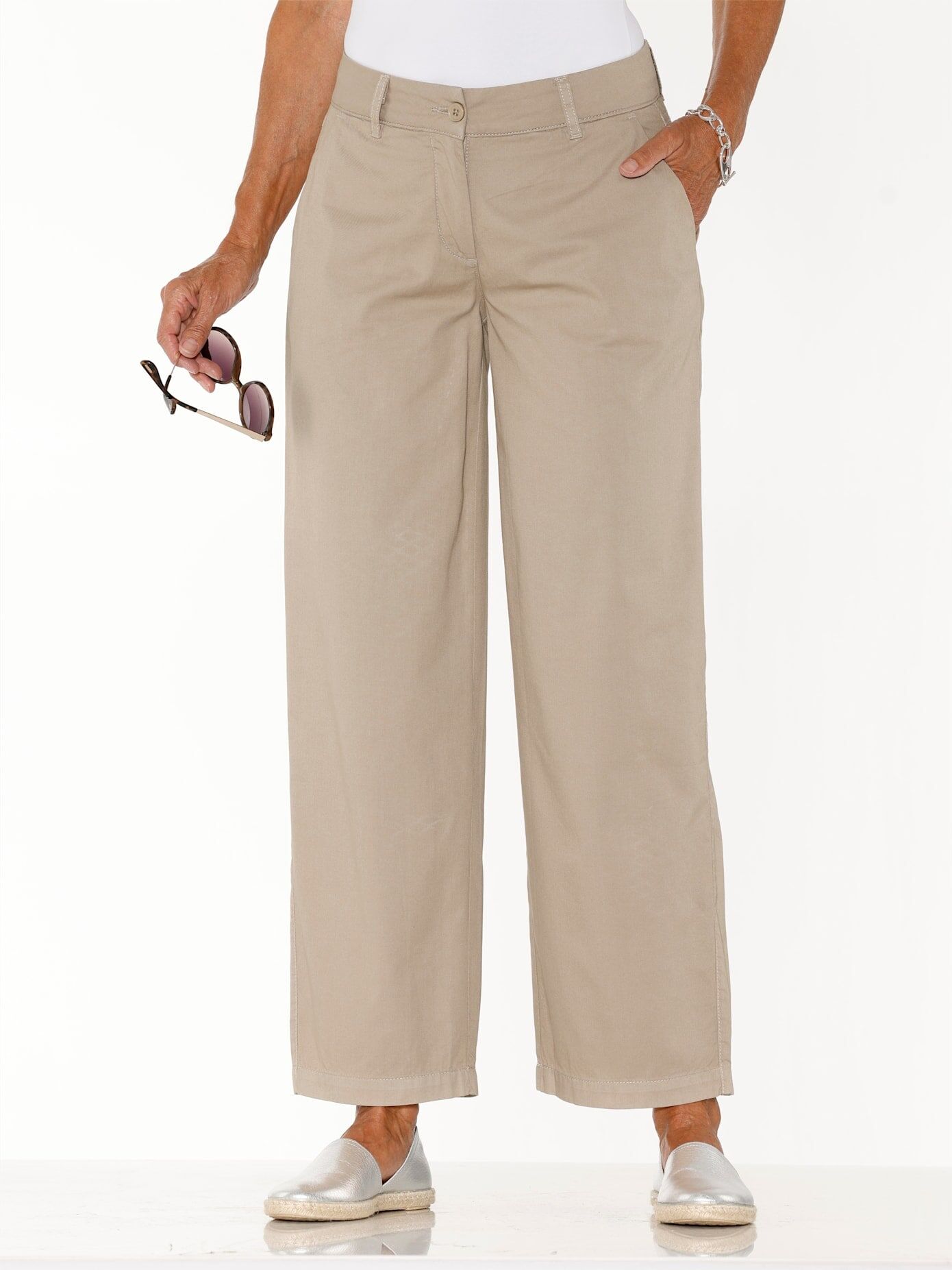 7/8-Jeans CLASSIC BASICS, Damen, Gr. 56, Normalgrössen, beige, 100% Baumwolle, unifarben, lang, Jeans 7/8-Jeans beige 56, Normalgrössen
