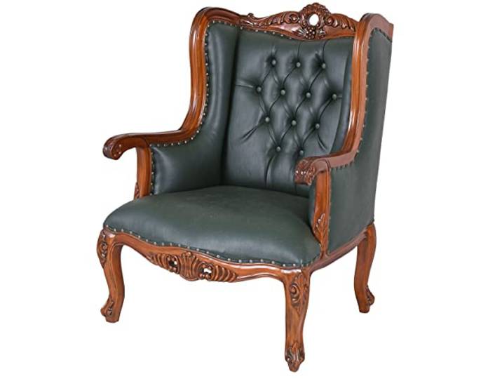PALAZZO INT Bibliothek Ohrensessel „Sherlock Holmes“ Chesterfield Sessel Mahagoni grün Kunstleder Handarbeit 104x74x60 cm Nostalgischer Kaminsessel englischer Stil Reproduktion antik