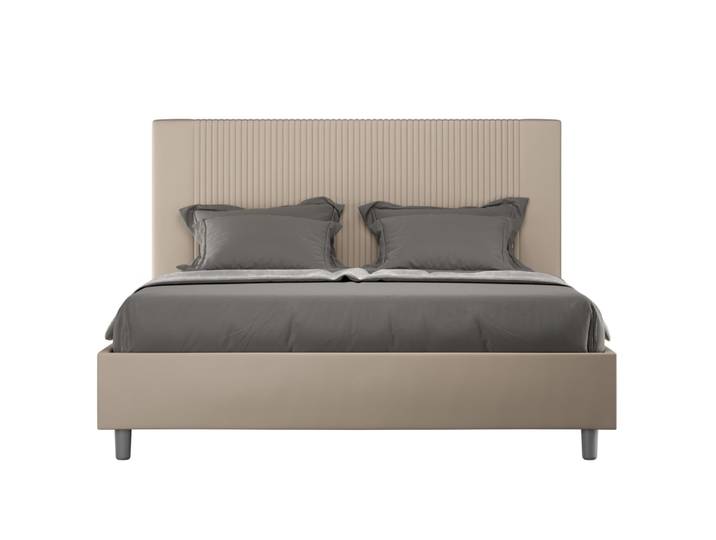 Lit coffre rembourré 160x190 similicuir taupe