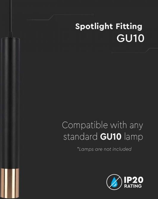 V-Tac Vt-977 Lampadario Led Portafaretto Pendente A Sospensione Gu10 In Alluminio Nero E Oro 60*500mm- Sku 6689