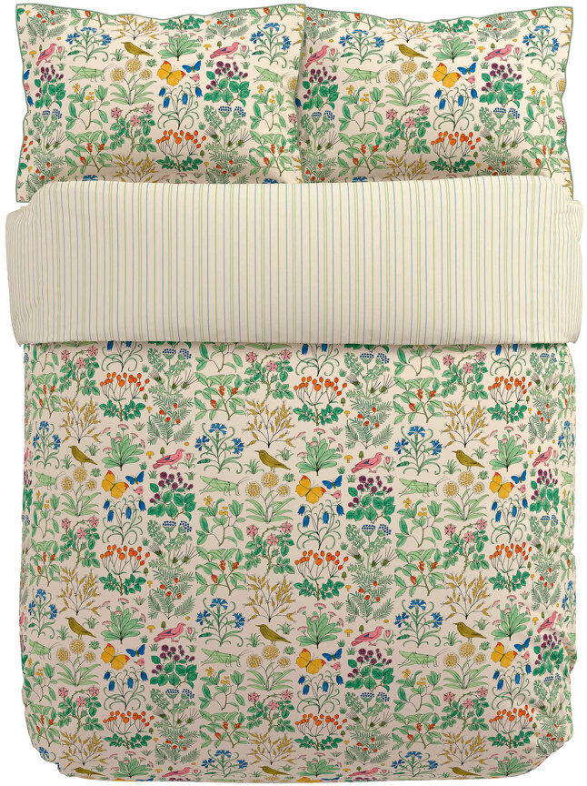 V&A Wild Garden Cotton Floral Duvet Cover Set with Pillowcases Included Green Double Duvet Cover Set + 2 Pillowcases