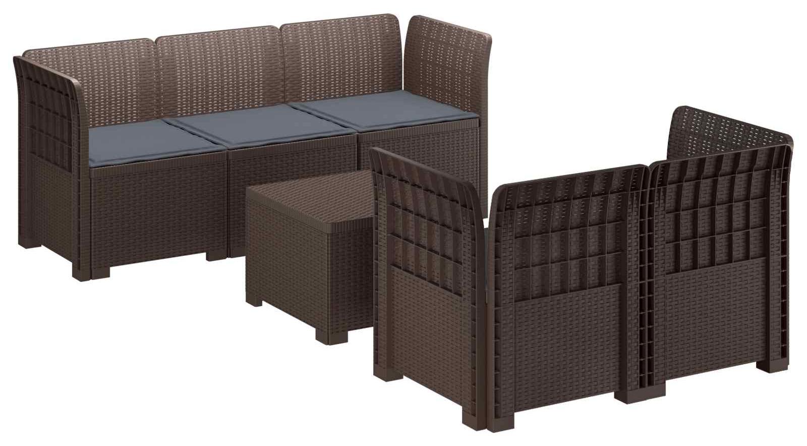 5-Sitzer Gartensofa mit Kissen Rattan-Look PP Braun