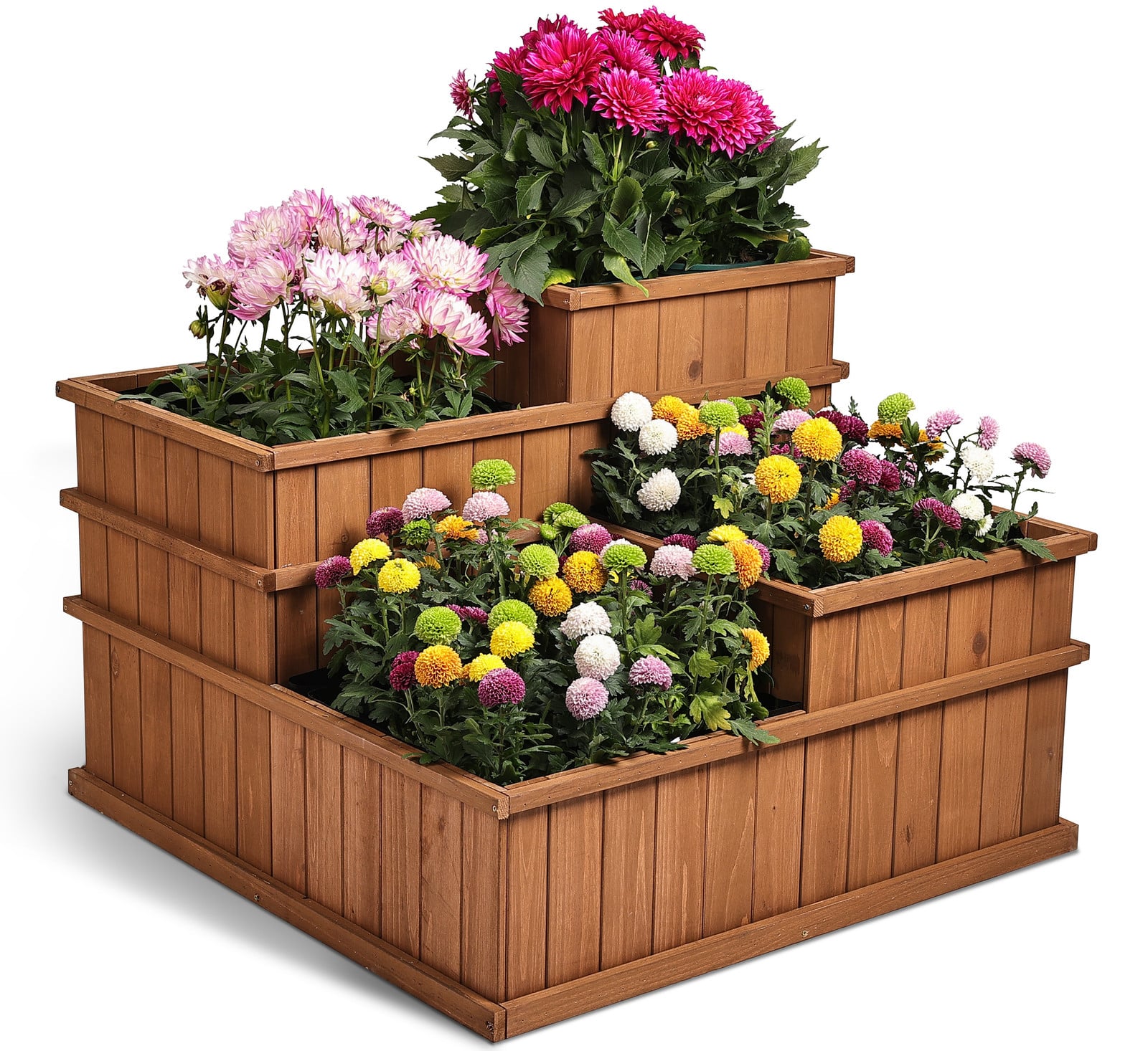 needs&wants Multifunctionele verhoogde plantenbak met 4 plantvakken, vierkant, hout, bruin