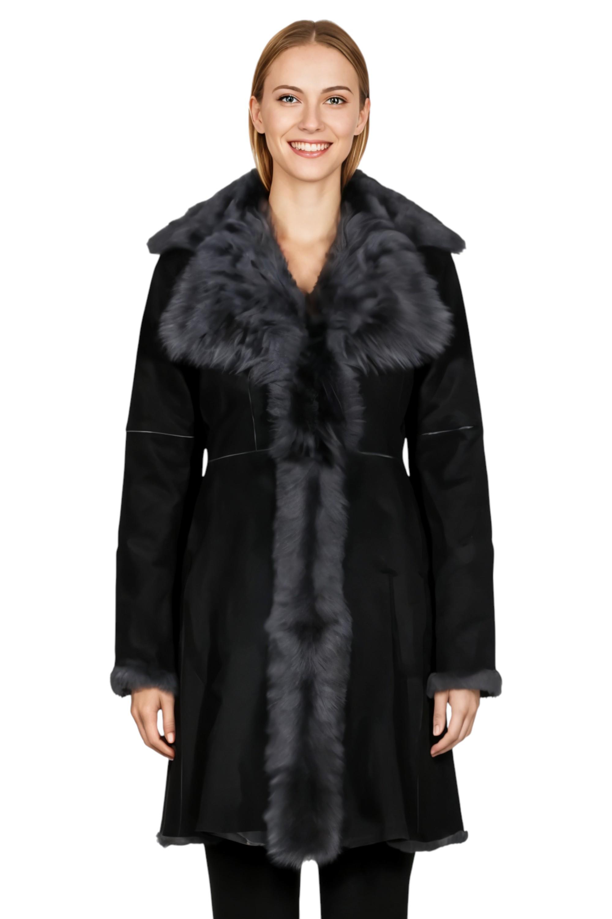 Grauer Damen-Trenchcoat aus toskanischem Schafveloursleder – Celeste