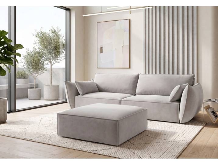 Beistellhocker Nuvola in Samt - Sand - Samt - Luxusbetten24