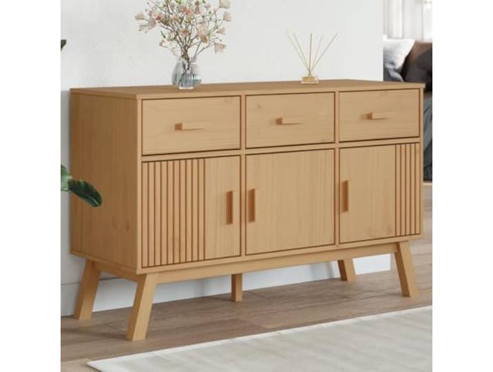 HEFZGDB Robustes Sideboard für Flur oder Wohnzimmer aus Kiefer Massivholz im skandinavischen Design mit reichlich Stauraum und Holzfüßen
