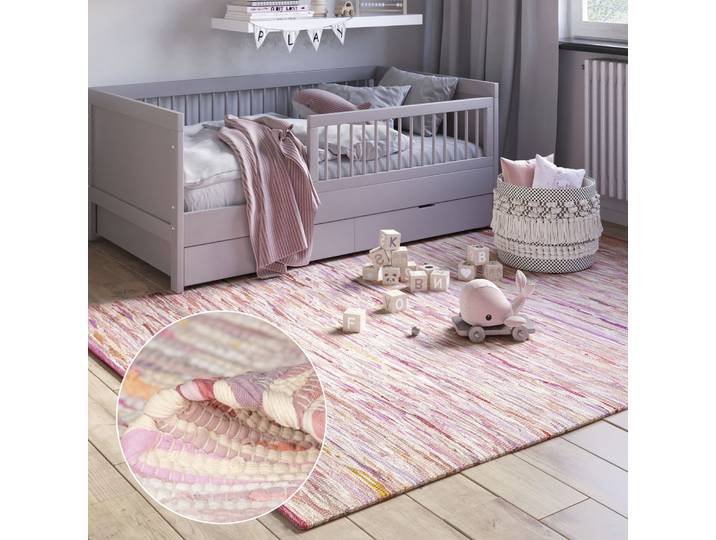 Teppich Ameer , pink, B:60cm H:10mm L:110cm, Baumwolle, Polyester, MYFLAIR MÖBEL & ACCESSOIRES, Teppiche, Teppich, Handweb Teppich, 90% Baumwolle, handgewebt, Scandi