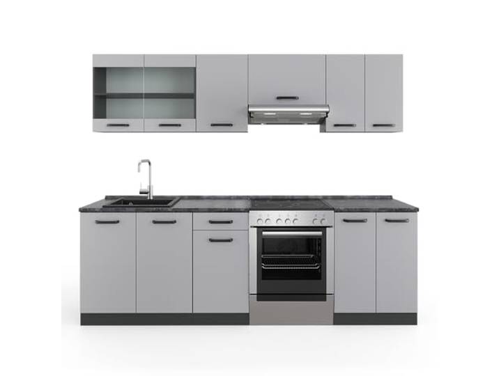 Vicco Küchenzeile R-Line, Cashmere, 240 cm AP Anthrazit, mit modularen Elementen flexibel kombinierbar