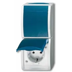 Busch-Jaeger OCEAN Kombination Steckd/Schalt, Wechselschalter, Aufputz, grau/blau-grün, IP44, matt