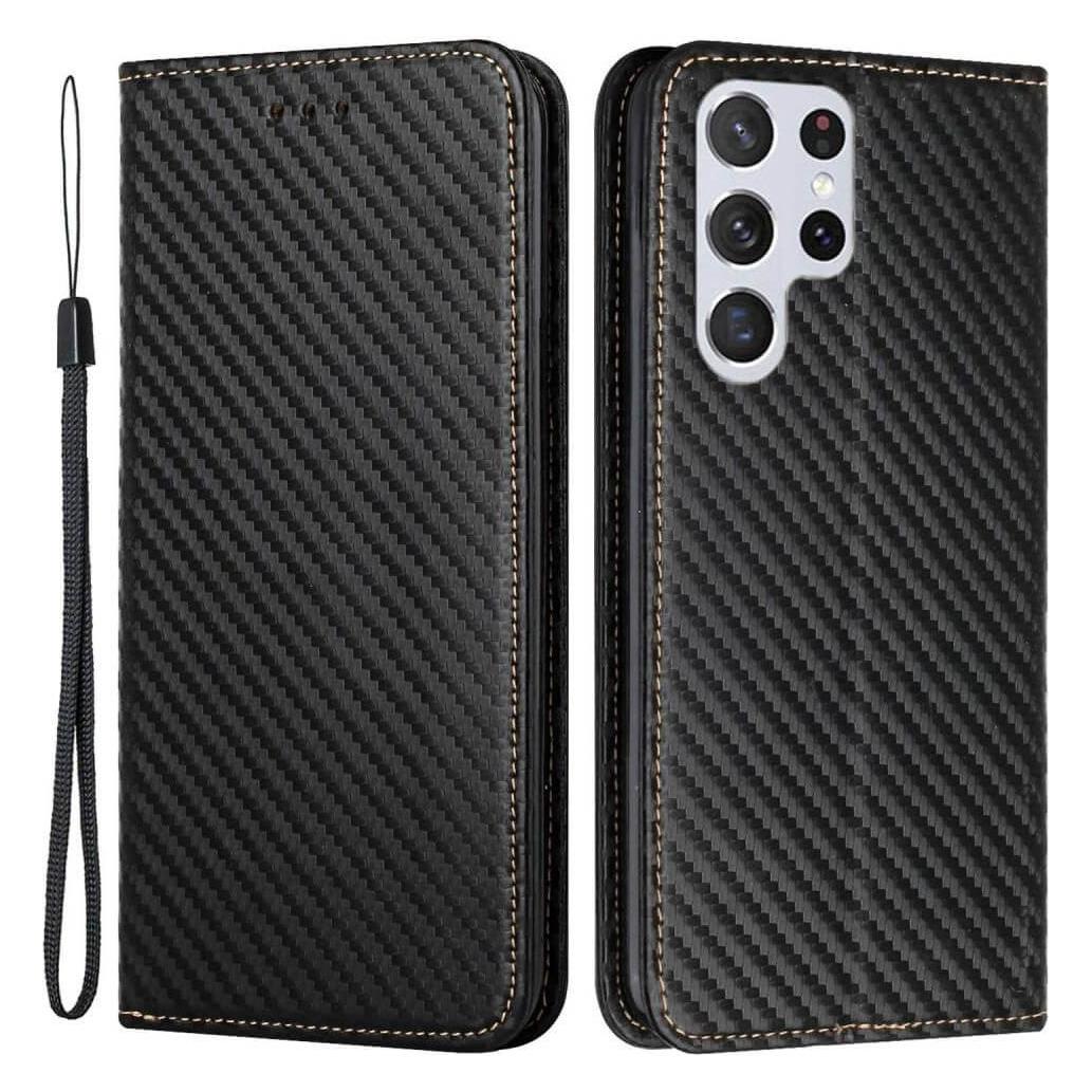 Cover-Discount Galaxy S23 Ultra - Carbon Look Flip Case Hülle schwarz (Samsung Galaxy S23 Ultra) (660117122B)