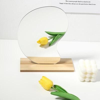 Inspired Deals Modern Acrylic Photo Prop Mirror With Wooden Base For Product Photography & Home Decor water Drip