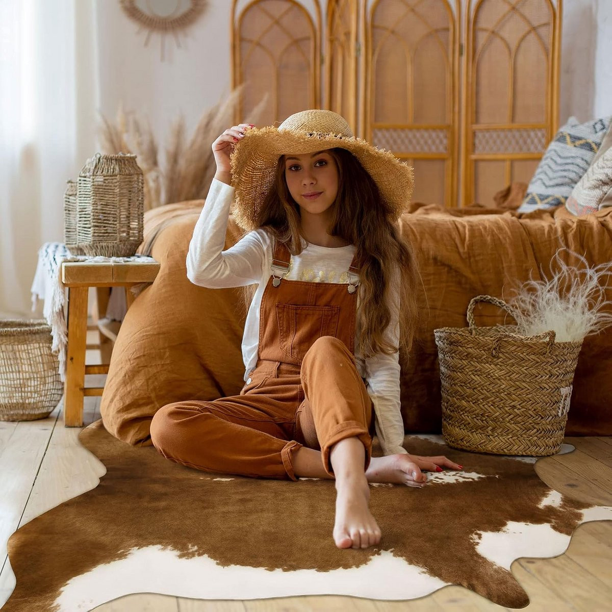 Vache Vloerkleed Rechthoekig - Decoratief Kleed met Koeienhuid Look voor Woonkamer en Slaapkamer