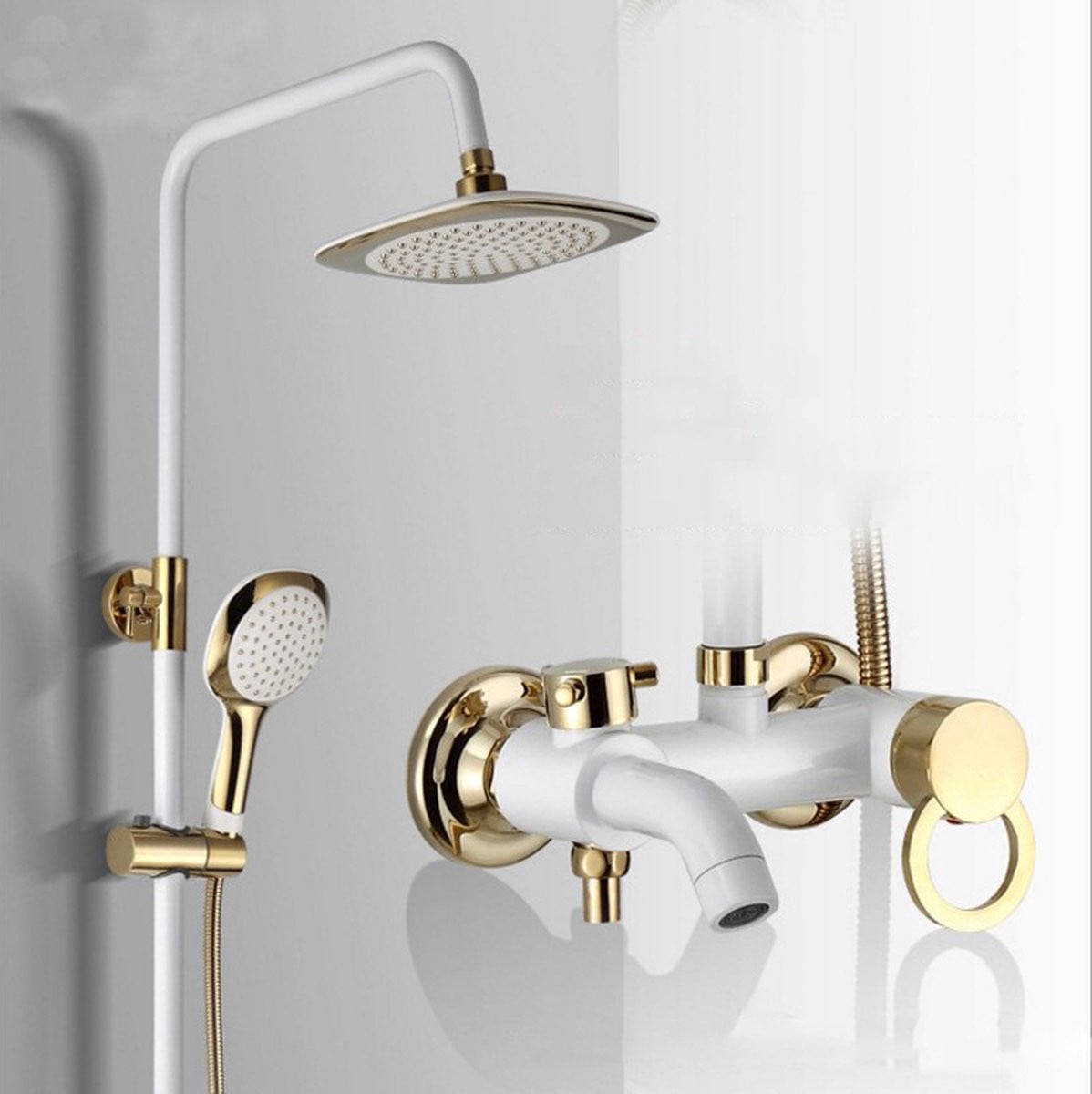 Moderne Badkamer Douche Set met Handdouche en Mengkraan in Messing, Wit en Goud