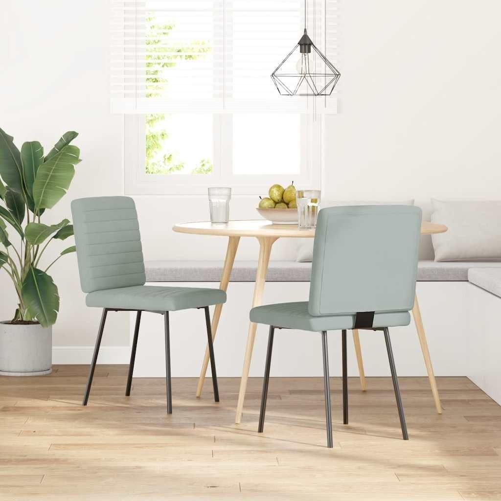 Set van 2 lichtgrijze fluwelen eetkamerstoelen