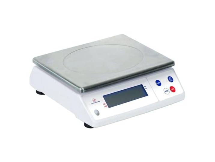 Louis Tellier - Balance cuisine professionnelle électronique 12kg/1g IP53 Précision 1g\, plateau inox amovible 29\,8x23\,6cm ; pieds réglables\, tare\, unités kg/oz ; IP53\, 4 piles fournies\, témoin usure