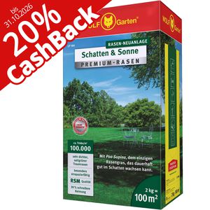 Wolf-Garten Rasensamen LP 100 Schatten & Sonne, 20% Cashback, 2kg für bis zu 100m², Neuanlage, schnellkeimend
