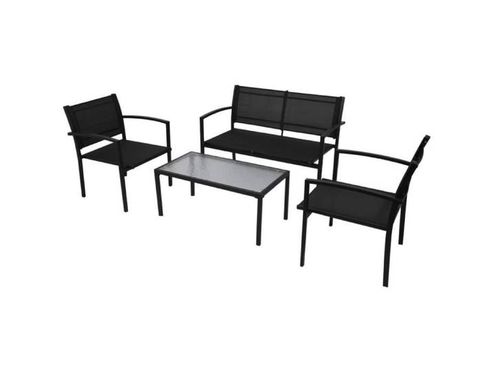 Salon de jardin - SIB - 4 pcs - Acier enrobé - Textilène noir - Verre trempé