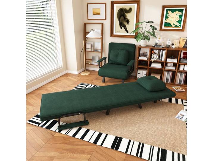 Fauteuil Lit Convertible 1 Place - Chauffeuse Pliable avec Réglable 5 Positions - Fauteuil de Salon - Vert