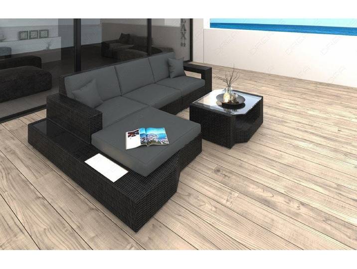 Stoff Couch Rattan Messana L-Form